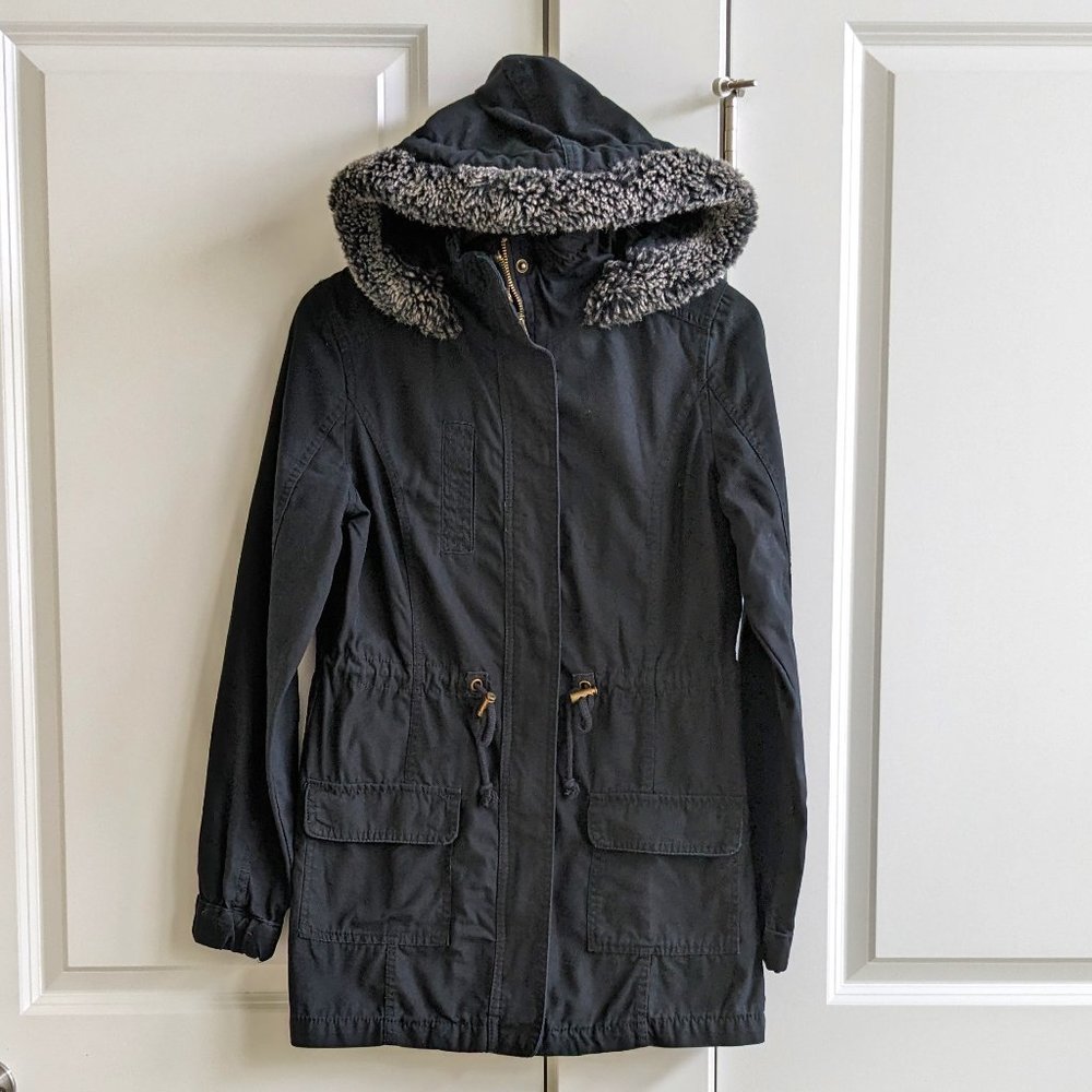 Cotton On Black Utility Jacket Hooded Lightweight Canvas Anorak